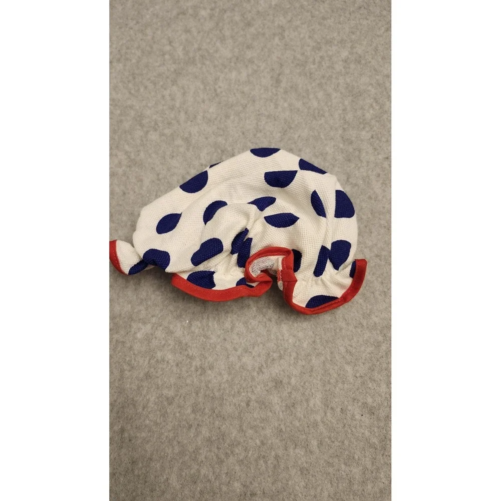 Vtg Carters Baby Bonnet Girls 9 Months White Blue Polka Dot Red Trim USA‎ 80s
